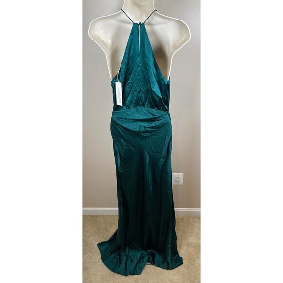 The Sei Silk Forest Green Asymmetric Halter Maxi Dress Size 0 - Picture 6 of 8